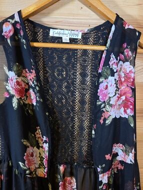 Black Sheer Kimono Duster Small Crochet Floral Festival Witchy Whimsigoth Boho